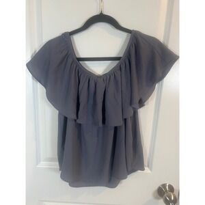 Active USA Womens Blouse Ruffle Off Shoulder Grey Size M